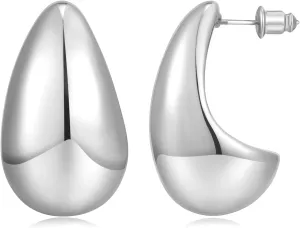 Chunky Thick Teardrop Earrings for Women Gold Hoop Earrings Cut Polished Droplet Earrings