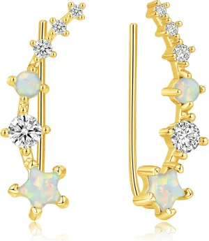 CiNily Star Opal Ear Cuffs Climber Earrings, 14K Gold CZ Ear Crawler Earrings for Women Small Cartilage Stud Earrings Fashion Hypoallergenic Jewelry Christmas Day Gifts, White Gold, Rose Gold