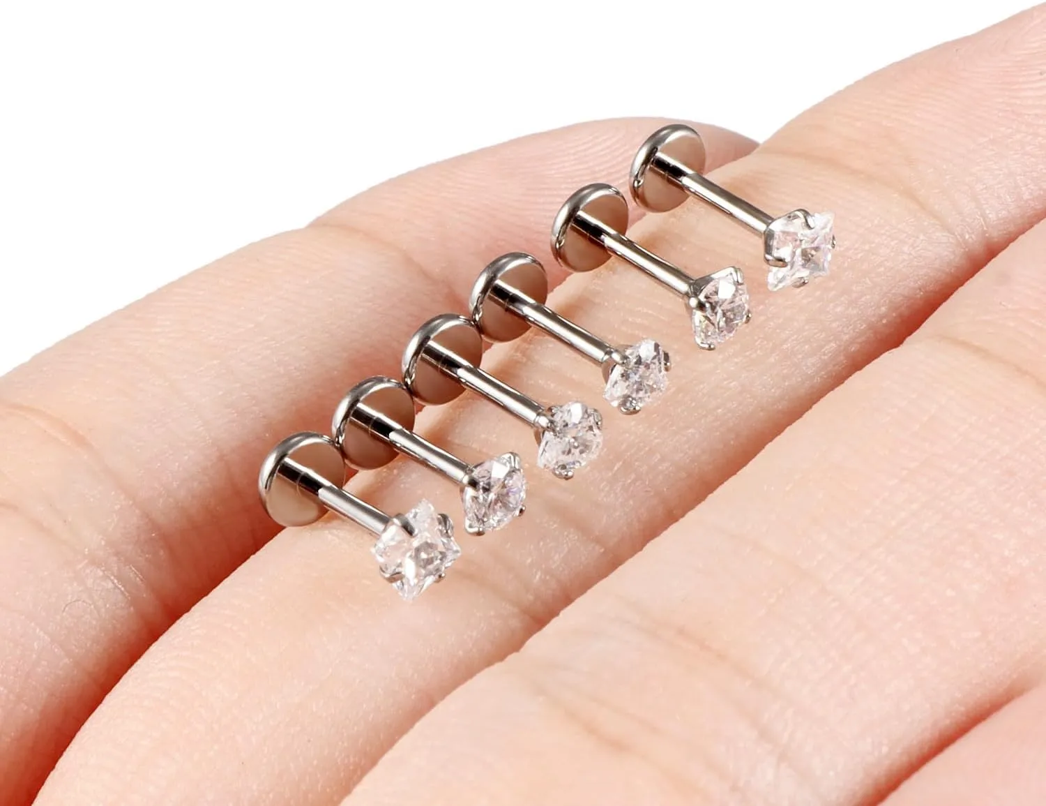 Cisyozi 20G 18G 16G Titanium Flat Back Nose Rings Hypoallergenic Medical Grade Diamond Nose Rings Studs for Women Men Internal Threaded Nose Studs Piercings Jewelry for Sensitive Skin