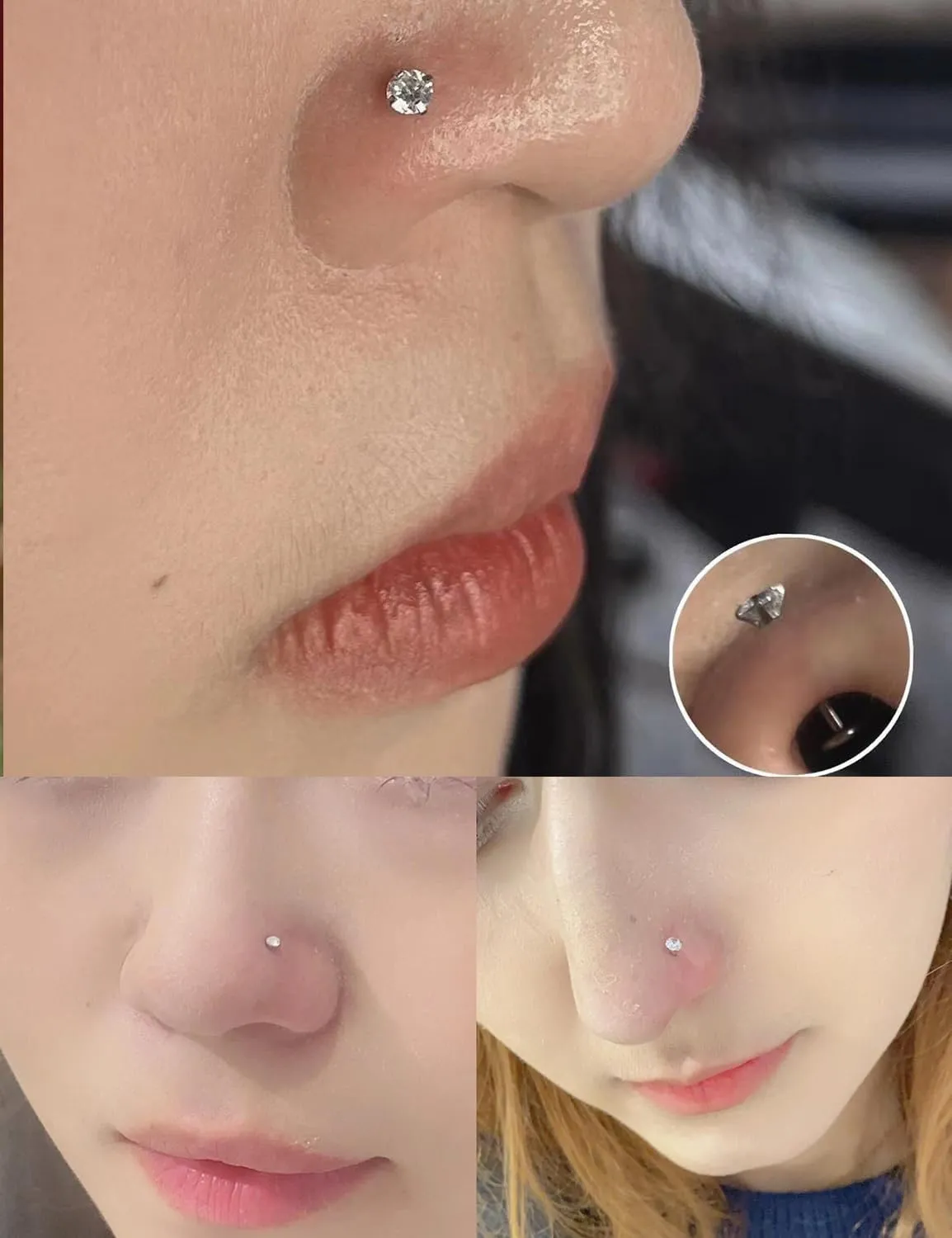 Cisyozi 20G 18G 16G Titanium Flat Back Nose Rings Hypoallergenic Medical Grade Diamond Nose Rings Studs for Women Men Internal Threaded Nose Studs Piercings Jewelry for Sensitive Skin