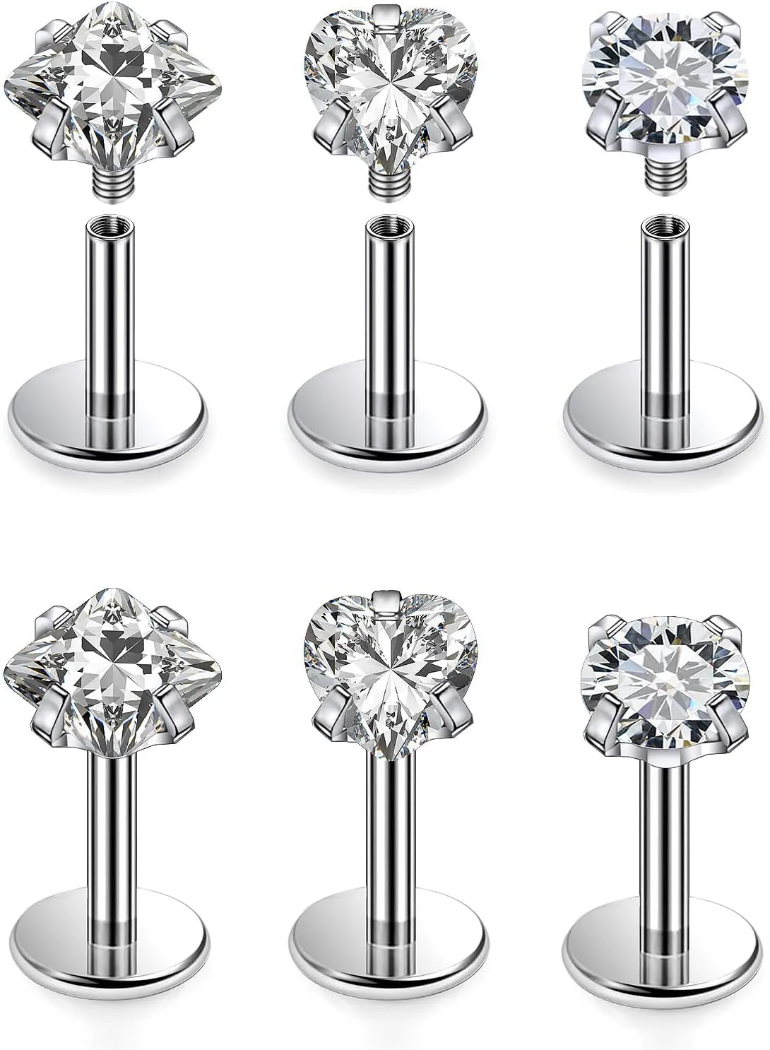 Cisyozi 20G 18G 16G Titanium Flat Back Nose Rings Hypoallergenic Medical Grade Diamond Nose Rings Studs for Women Men Internal Threaded Nose Studs Piercings Jewelry for Sensitive Skin