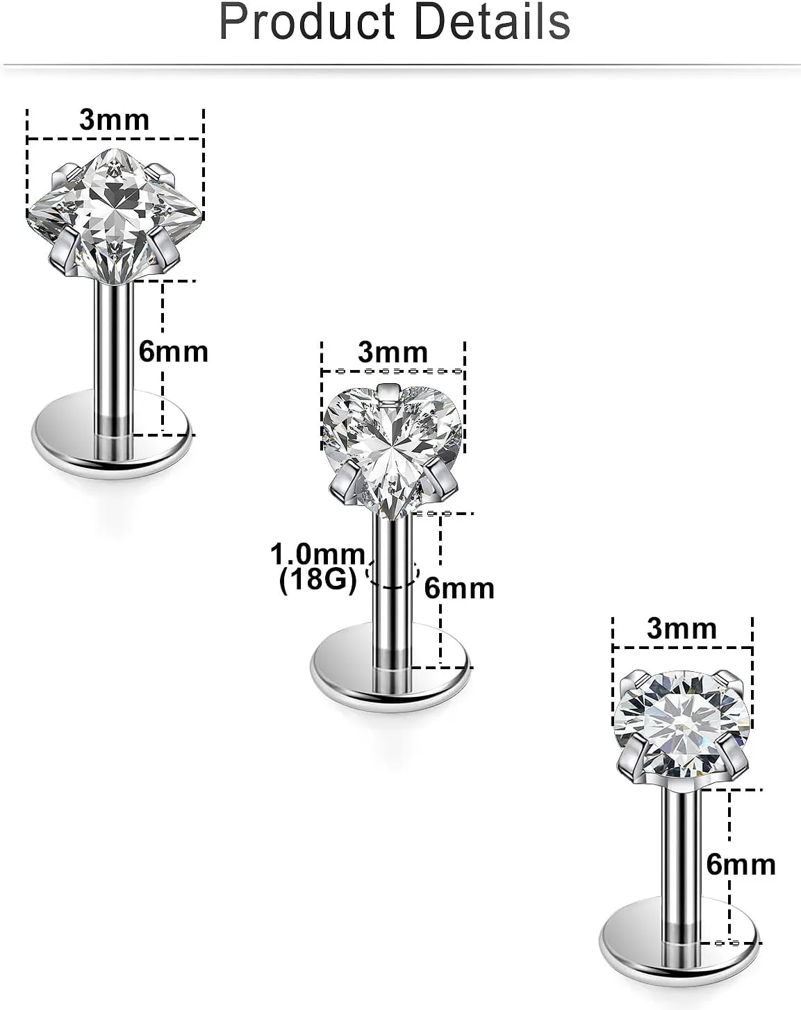 Cisyozi 20G 18G 16G Titanium Flat Back Nose Rings Hypoallergenic Medical Grade Diamond Nose Rings Studs for Women Men Internal Threaded Nose Studs Piercings Jewelry for Sensitive Skin