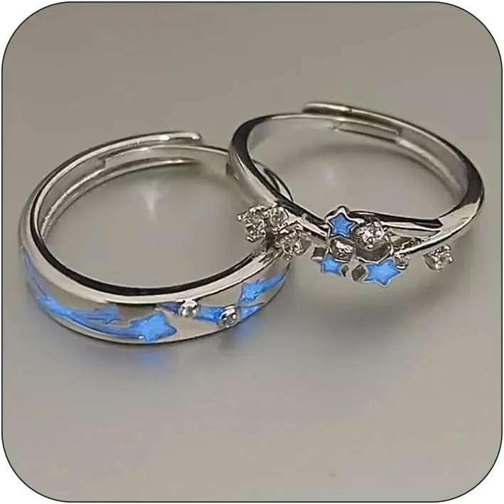 CJIAYUJEW Couple Rings for Women Men Love Heart Couple Ring Luminous Ring Set Star Heart Butterfly Couple Rings Lovers Couple Wedding Band Statement Anniversary Rings