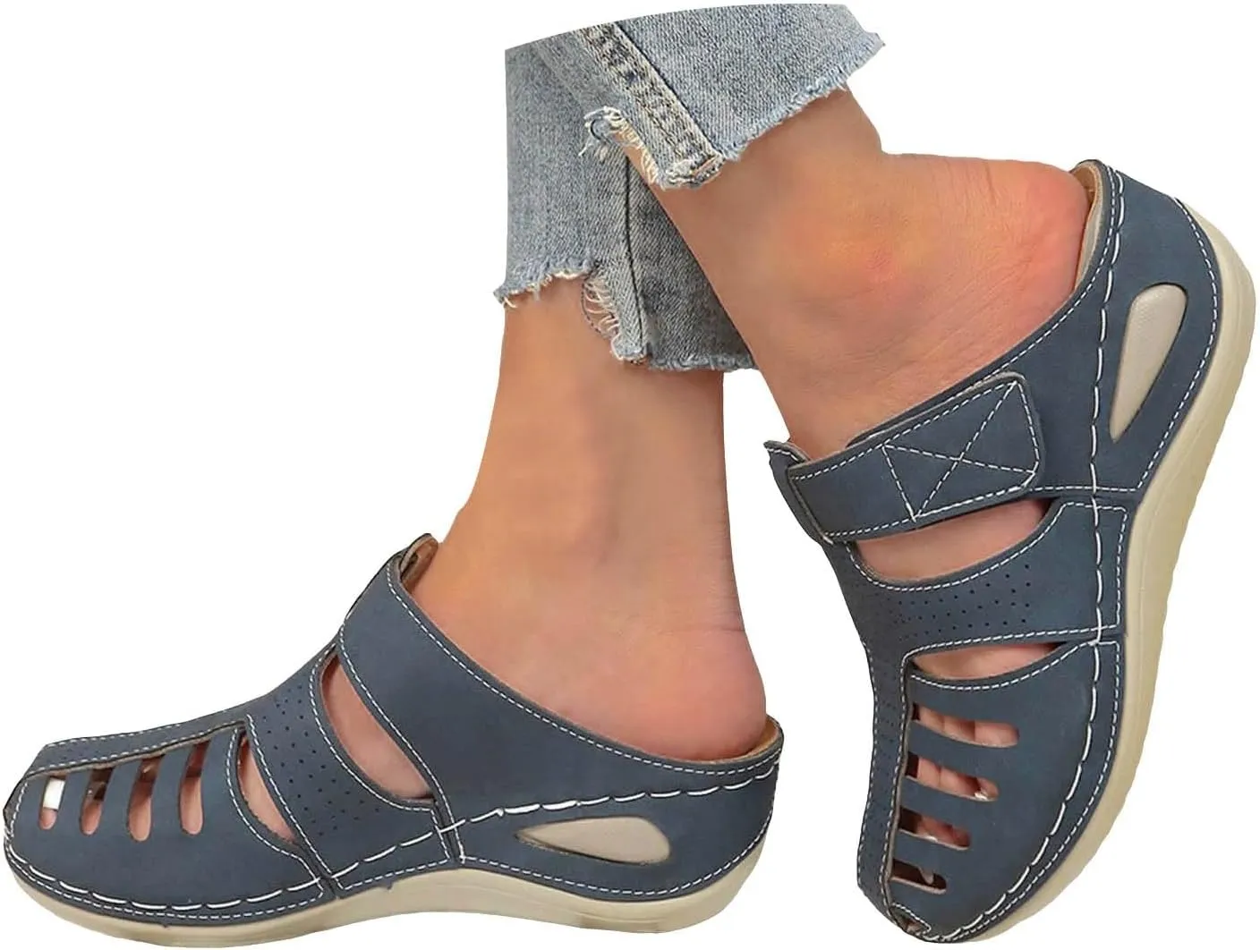 Closed Toe Wedge Sandals for Women Dressy Summer Comfortable Platform Wedges Ankle Strap Wide Width Walking Sandals Arch Support Casual Hollow Out Sandal Dress Shoes
