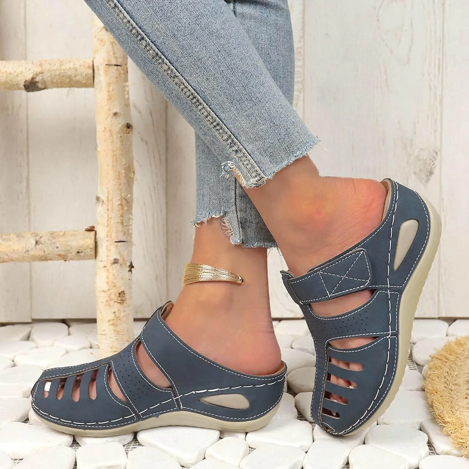 Closed Toe Wedge Sandals for Women Dressy Summer Comfortable Platform Wedges Ankle Strap Wide Width Walking Sandals Arch Support Casual Hollow Out Sandal Dress Shoes