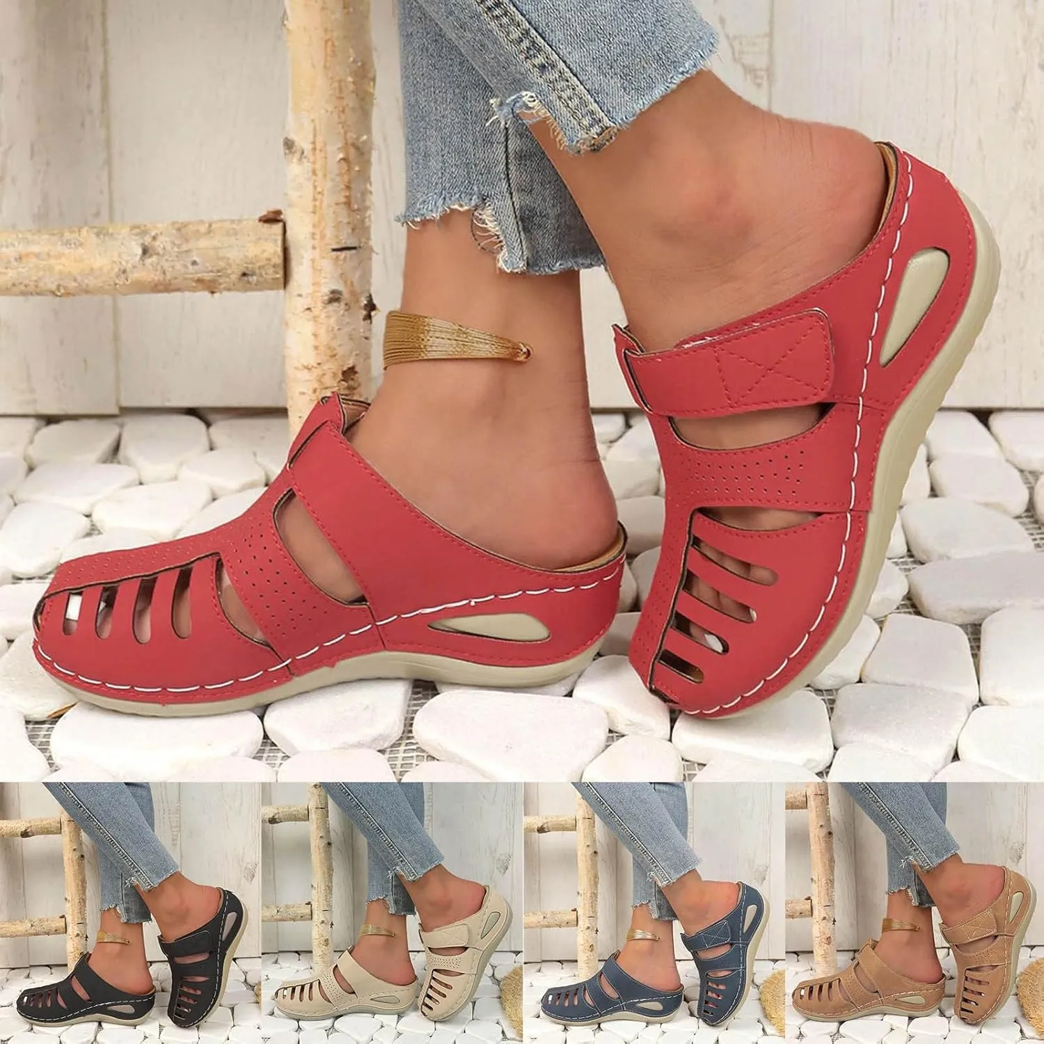 Closed Toe Wedge Sandals for Women Dressy Summer Comfortable Platform Wedges Ankle Strap Wide Width Walking Sandals Arch Support Casual Hollow Out Sandal Dress Shoes
