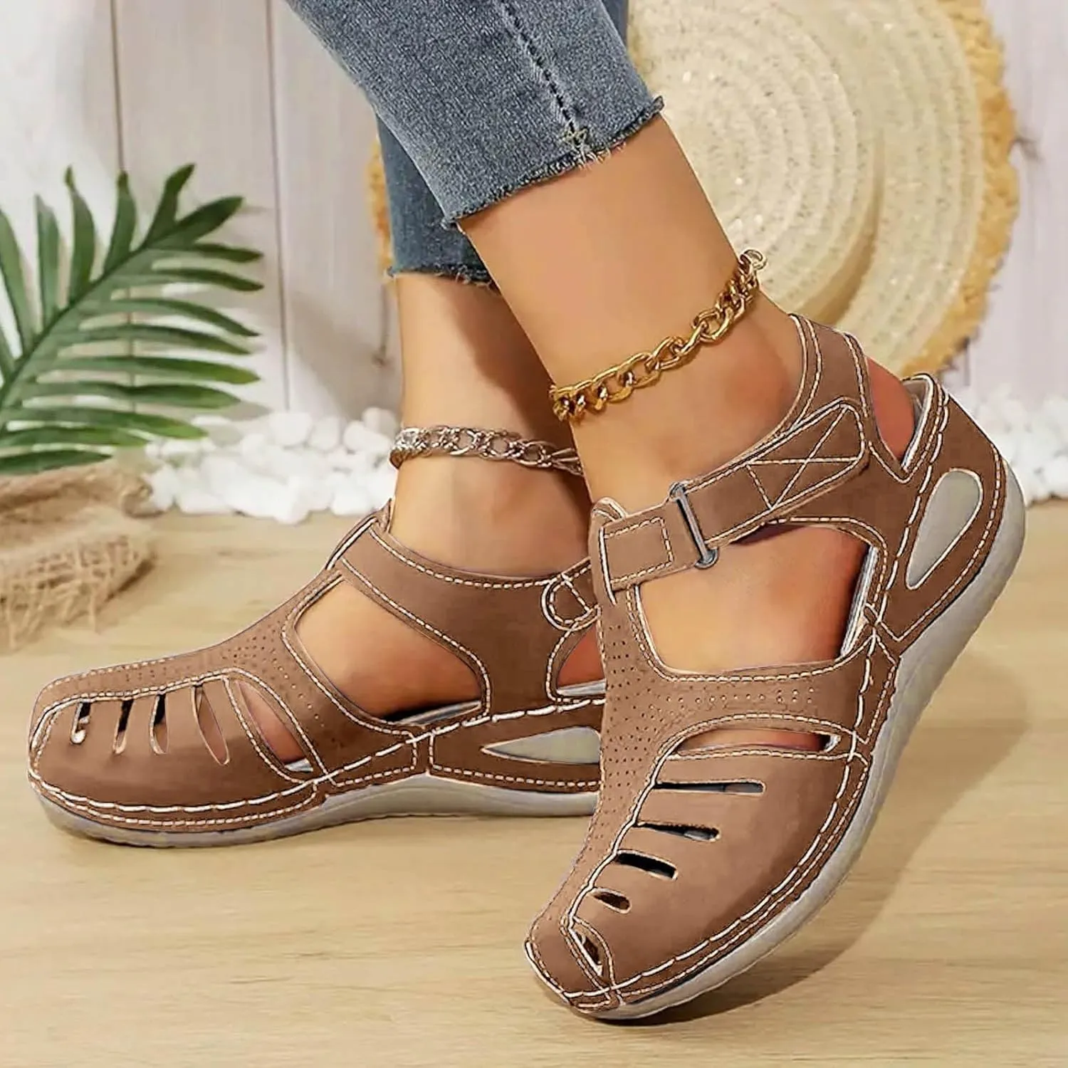 Closed Toe Wedge Sandals for Women Dressy Summer Comfortable Platform Wedges Ankle Strap Wide Width Walking Sandals Arch Support Casual Hollow Out Sandal Dress Shoes