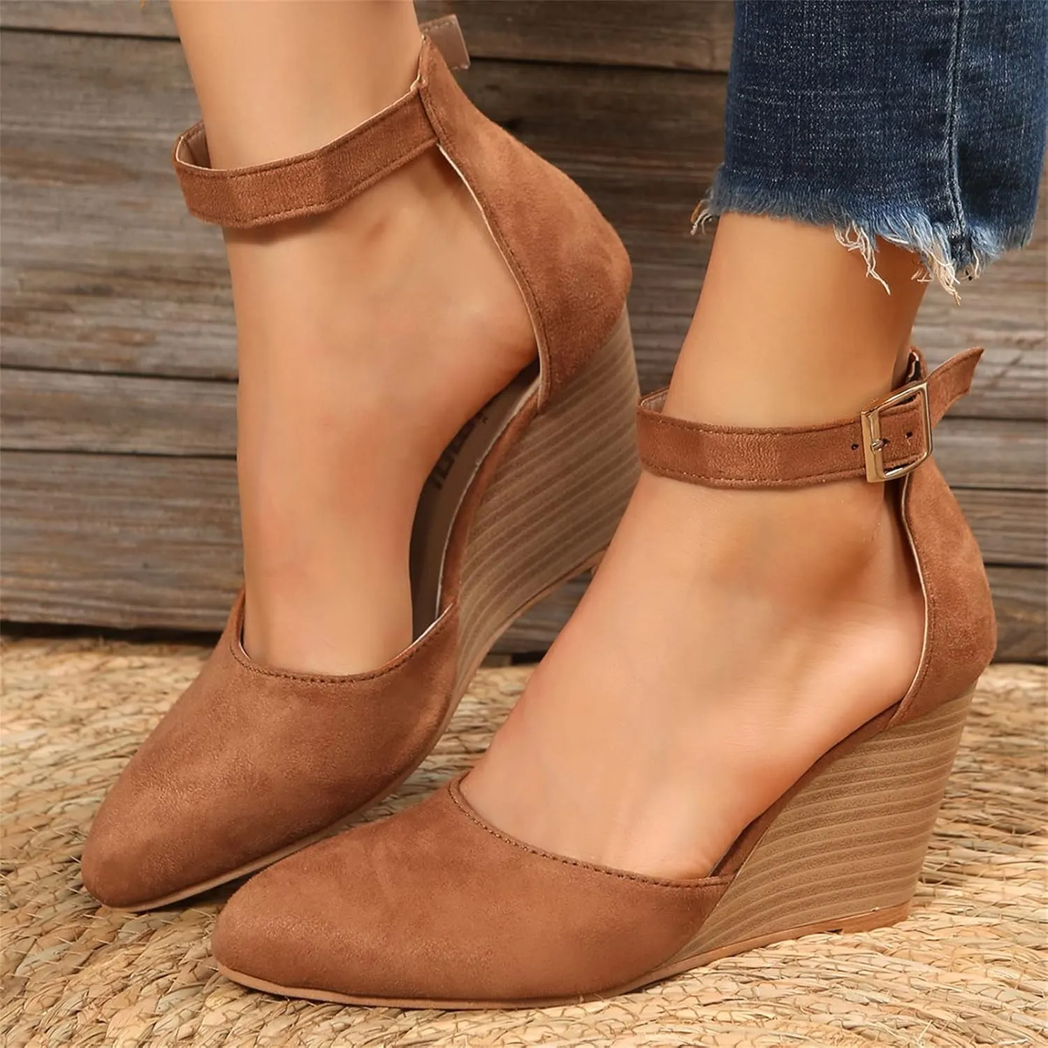 Closed Toe Wedges Heels for Women Dressy Orthopedic Platform Sandals Ankle Strap Arch Support Cork Sandals
