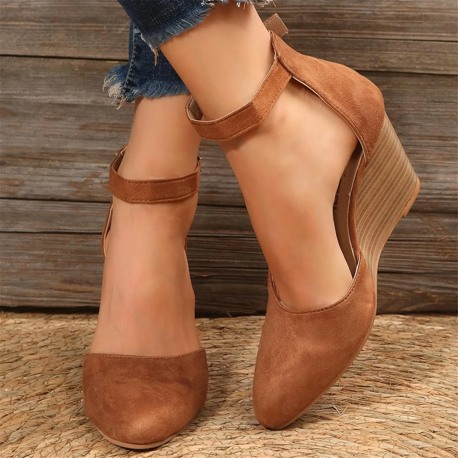 Closed Toe Wedges Heels for Women Dressy Orthopedic Platform Sandals Ankle Strap Arch Support Cork Sandals