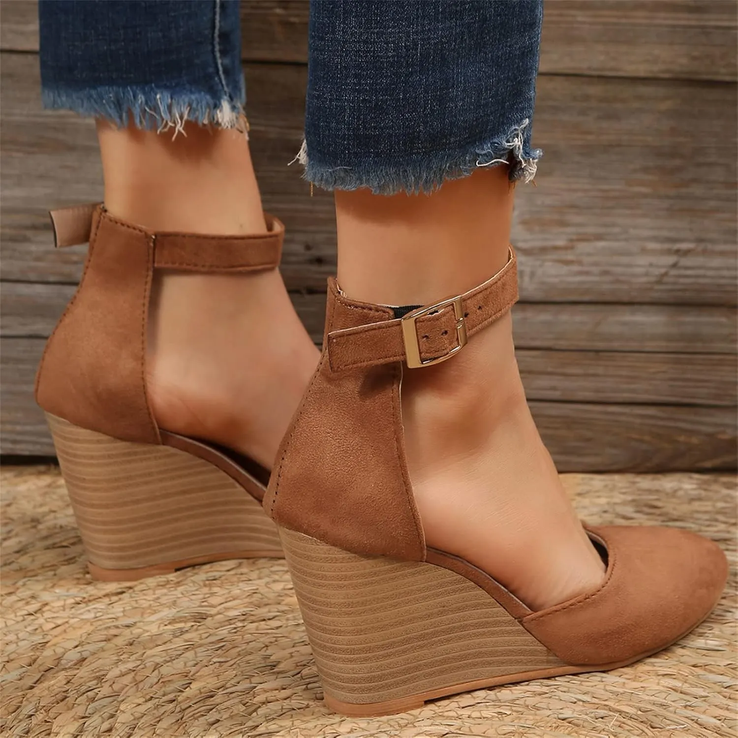 Closed Toe Wedges Heels for Women Dressy Orthopedic Platform Sandals Ankle Strap Arch Support Cork Sandals