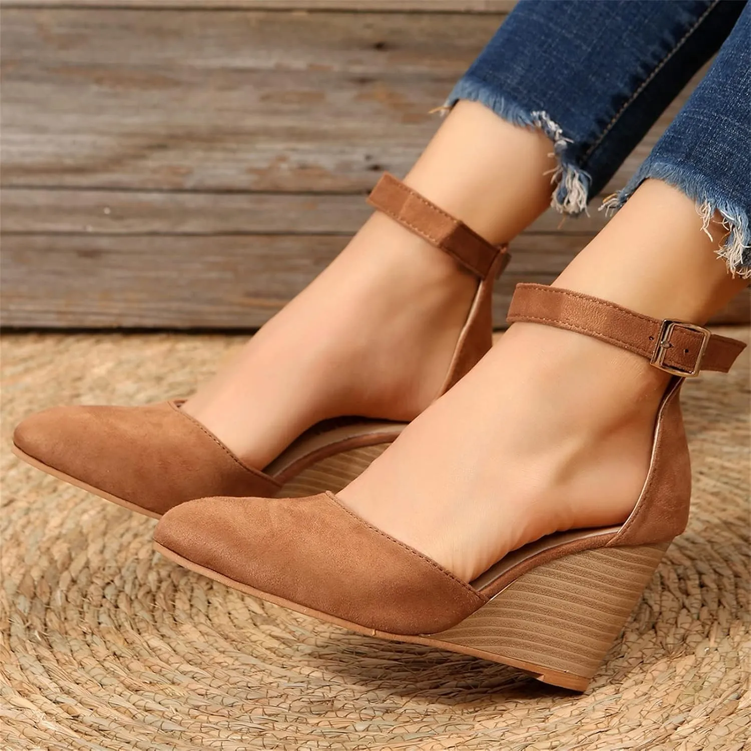 Closed Toe Wedges Heels for Women Dressy Orthopedic Platform Sandals Ankle Strap Arch Support Cork Sandals