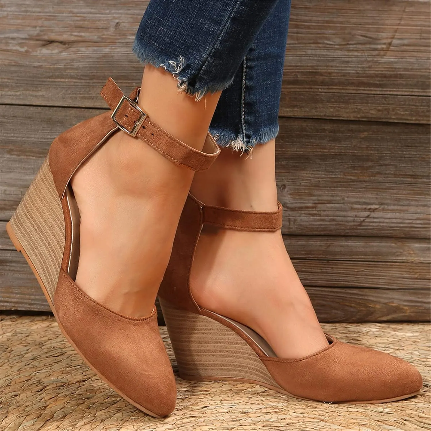 Closed Toe Wedges Heels for Women Dressy Orthopedic Platform Sandals Ankle Strap Arch Support Cork Sandals
