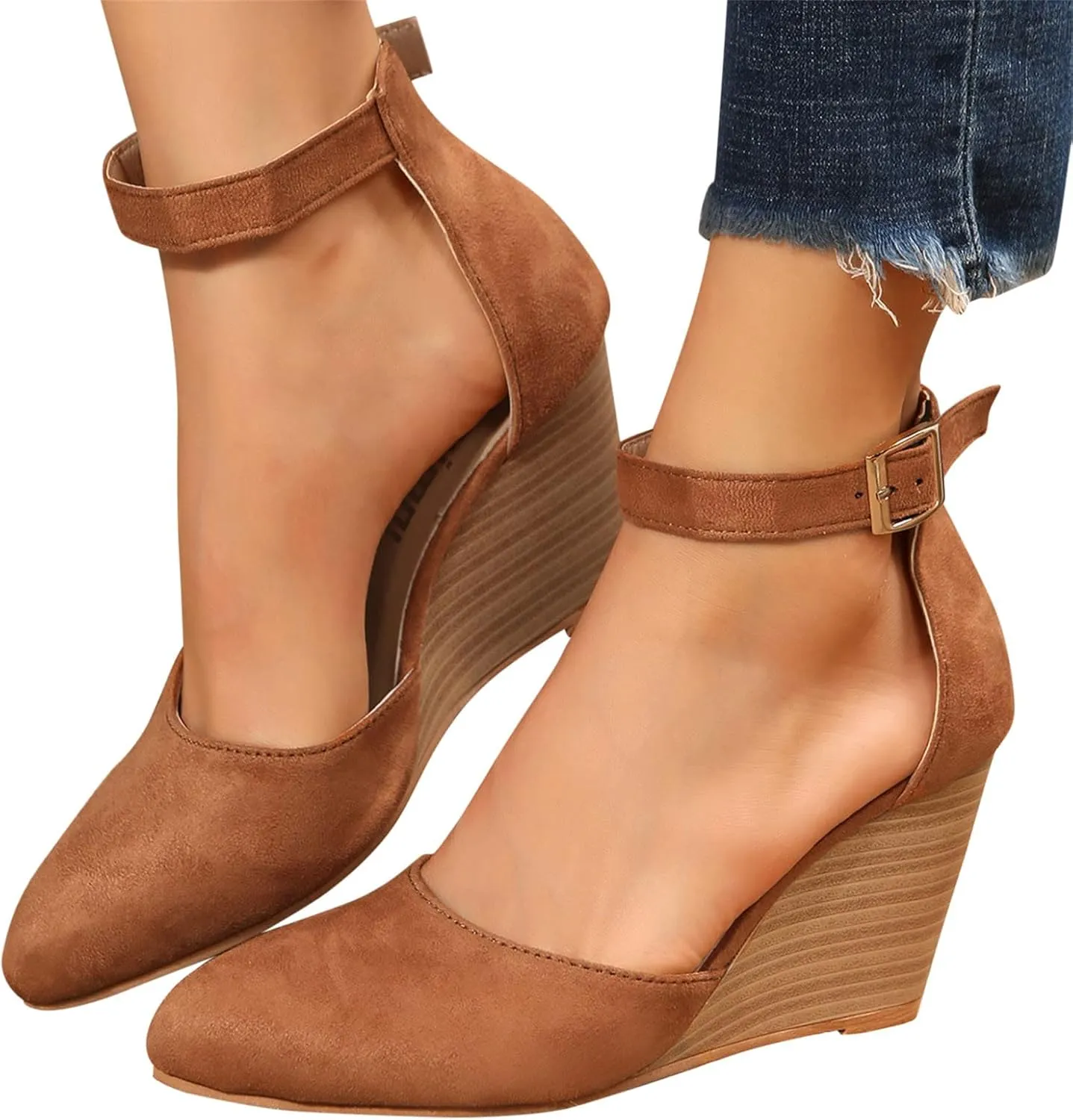 Closed Toe Wedges Heels for Women Dressy Orthopedic Platform Sandals Ankle Strap Arch Support Cork Sandals