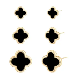 Clover Earrings Gold Stud Earring for Women Four Leaf Van Cleef-Hypoallergenic Small Earrings 3 Pairs Stainless Steel for Sensitive Ears Trendy Fashion Luck Gifts Birthday Christmas Anniversary/Black