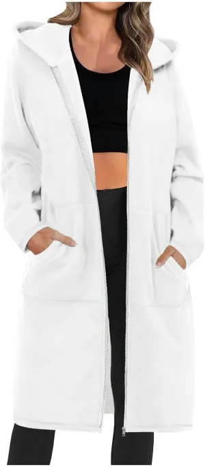 Coats for Women Zip Up Long Sleeve Oversized Hoodies Casual Lightweight Fleece Jackets with Pockets Outerwear