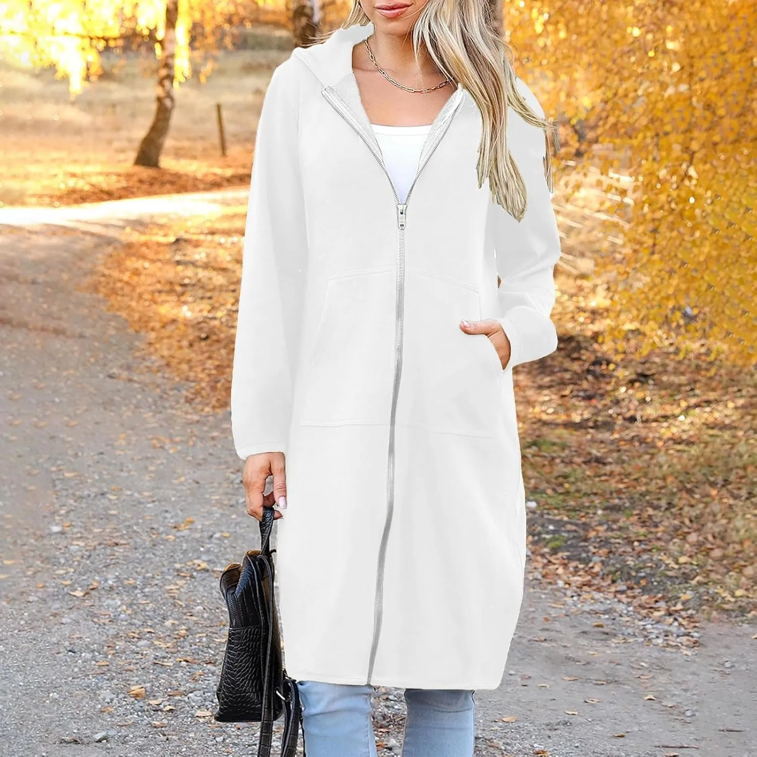 Coats for Women Zip Up Long Sleeve Oversized Hoodies Casual Lightweight Fleece Jackets with Pockets Outerwear