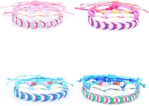 COLORFUL BLING 4 Sets Boho Waterproof Braided String Natural Sea Shell Cowrie Bracelet Bohemian Beads Seashell Wrap Strand Bracelets for Women Friendship Jewelry