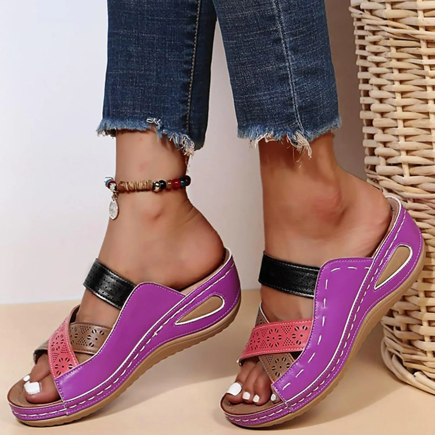 Comfortable Slip on Wedge Slide Sandals for Women Women's Casual Summer Wedge Heels Shoes Party Dress Sandals