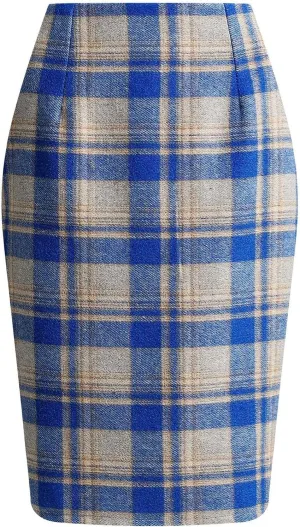 COTECRAM Plaid Mini Skirts for Women Trendy High Waisted Fall Winter Wool Bodycon Pencil Midi Skirts A-line