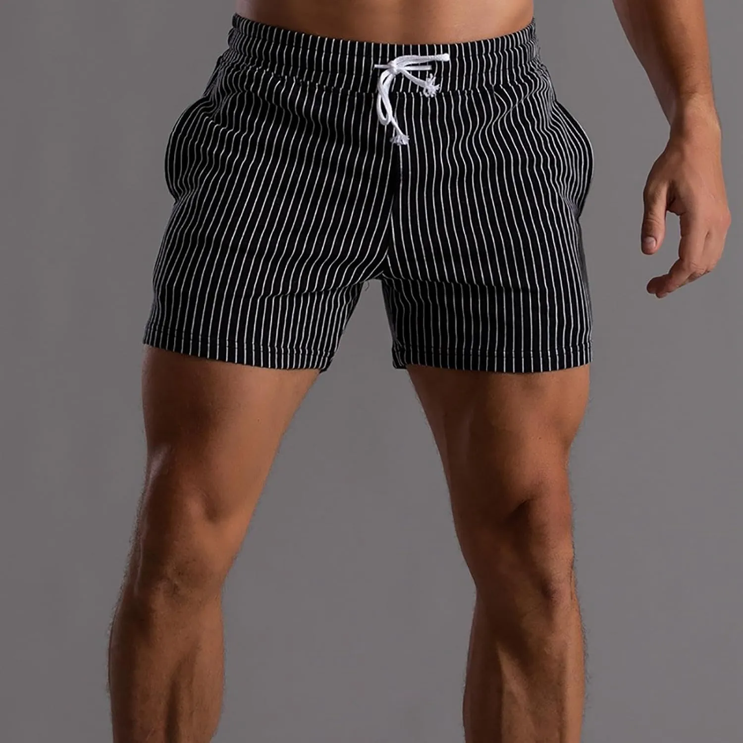 CRNTCEM Men's Gym Workout Cotton Shorts Quick Dry Exercise Tennis Athletic Running Shorts Drawstring Knitted Lounge Shorts