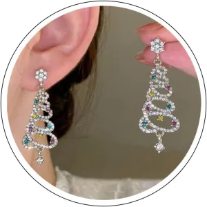CSIYANJRY99 Red Crystal Christmas Tree Jingle Bell Bow Knot Earrings for Women Santa Claus Hat Earrings Rhinestone Pearl Christmas Earrings for Women