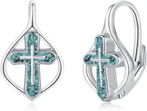 Cuoka Angel Wings,Feather Cross Earrings 925 Sterling Silver Unisex Hanging Dangle Drop Earrings,Small Hoop Earrings Jewelry for Women Men