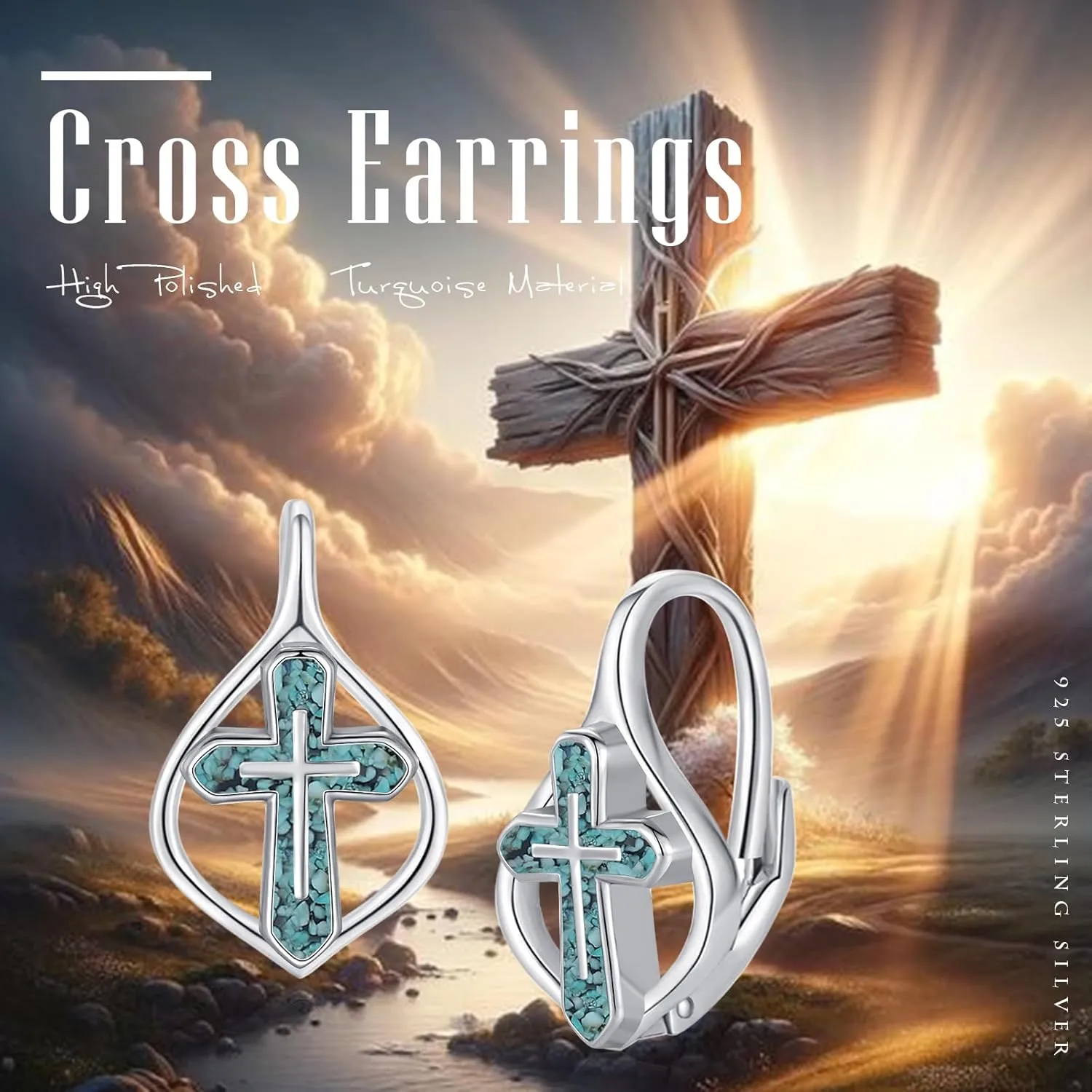 Cuoka Angel Wings,Feather Cross Earrings 925 Sterling Silver Unisex Hanging Dangle Drop Earrings,Small Hoop Earrings Jewelry for Women Men