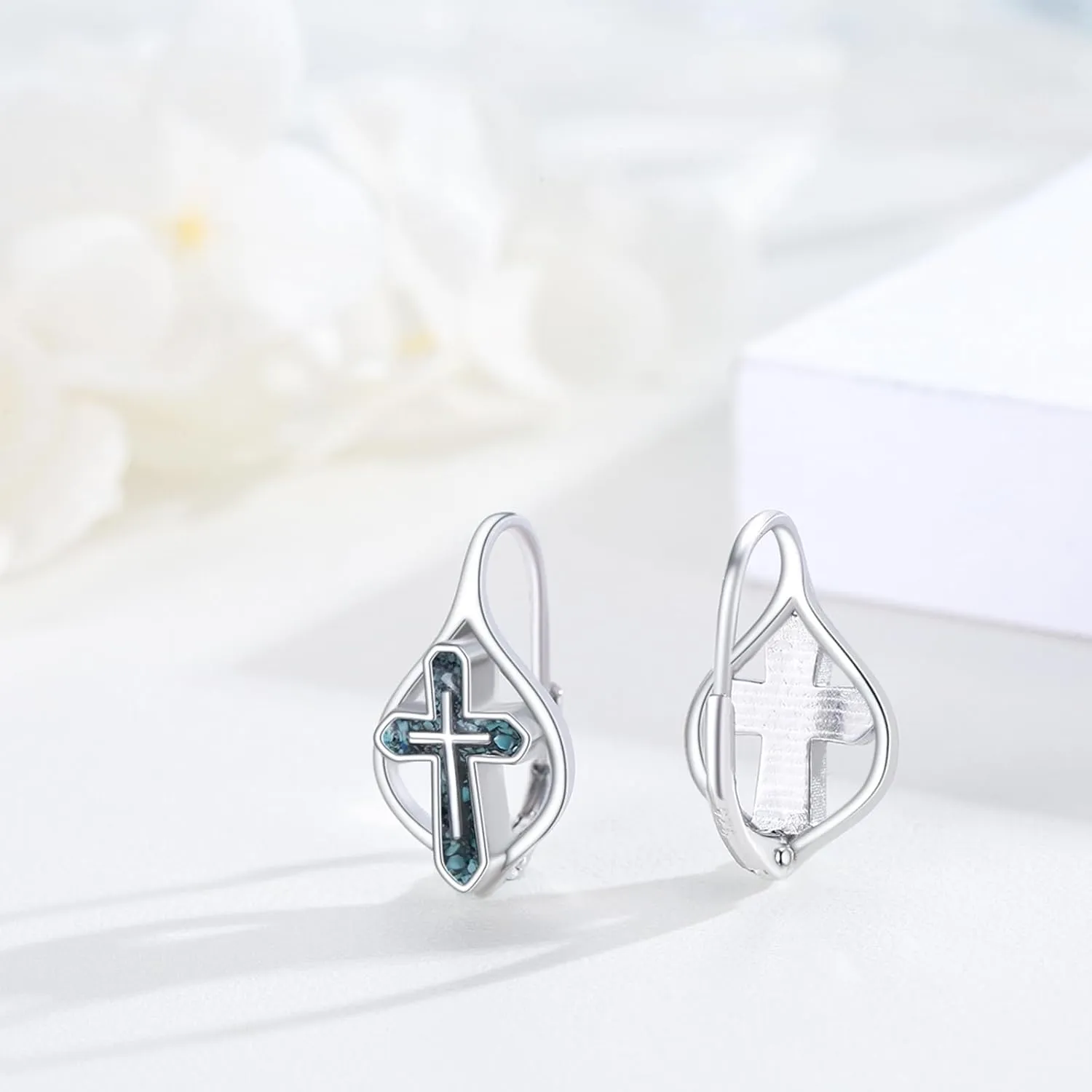 Cuoka Angel Wings,Feather Cross Earrings 925 Sterling Silver Unisex Hanging Dangle Drop Earrings,Small Hoop Earrings Jewelry for Women Men
