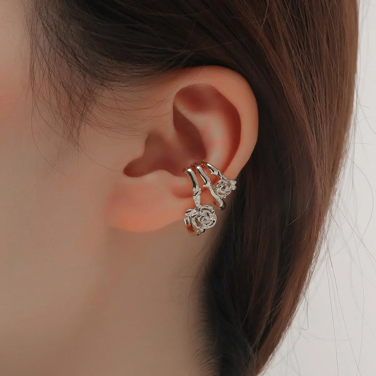 Cute Rose Flower Clip on Earrings - Chunky Cuff Gold Earrings -Gold Plated C-Shape Hoop Earrings -Hypoallergenic Earrings No Ear Piercing - Christmas Wedding Jewelry Gifts for Women
