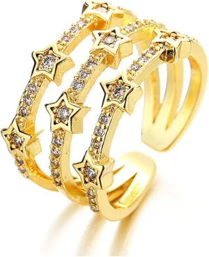 CZ Crescent Moon Star Multi Layered Small Open Rings for Women Shiny Cubic Zirconia Stacking Statement Promise Finger Knuckle Pinky Rings for Wife Girlfriend Anniversary Bff Daughter Birthday Xmas