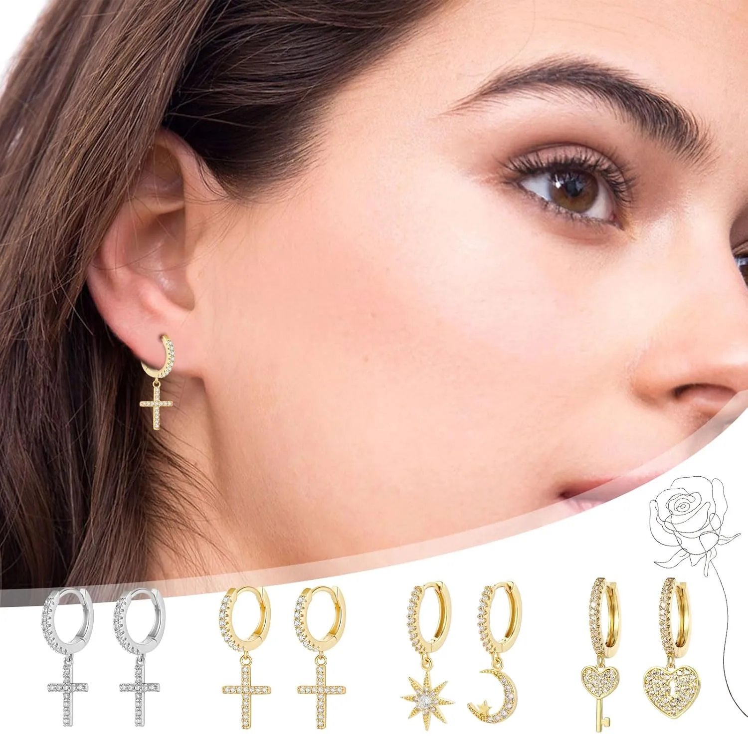 Dainty 14K Gold Sun and Moon EarringsSmall Gold Huggie Hoop Earrings For Women Hypoallergenic Jewerly For Girls