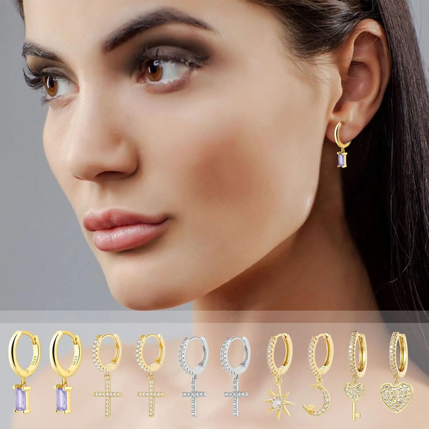 Dainty 14K Gold Sun and Moon EarringsSmall Gold Huggie Hoop Earrings For Women Hypoallergenic Jewerly For Girls