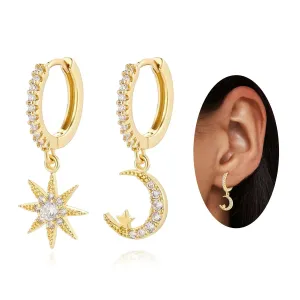 Dainty 14K Gold Sun and Moon EarringsSmall Gold Huggie Hoop Earrings For Women Hypoallergenic Jewerly For Girls