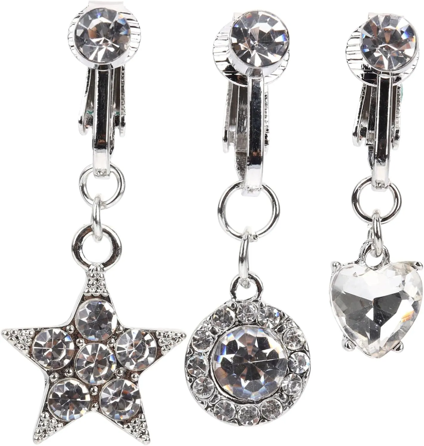Dangle Zircon Earrings Belly Button Rings Clip on Navel Rings Fake Piercing