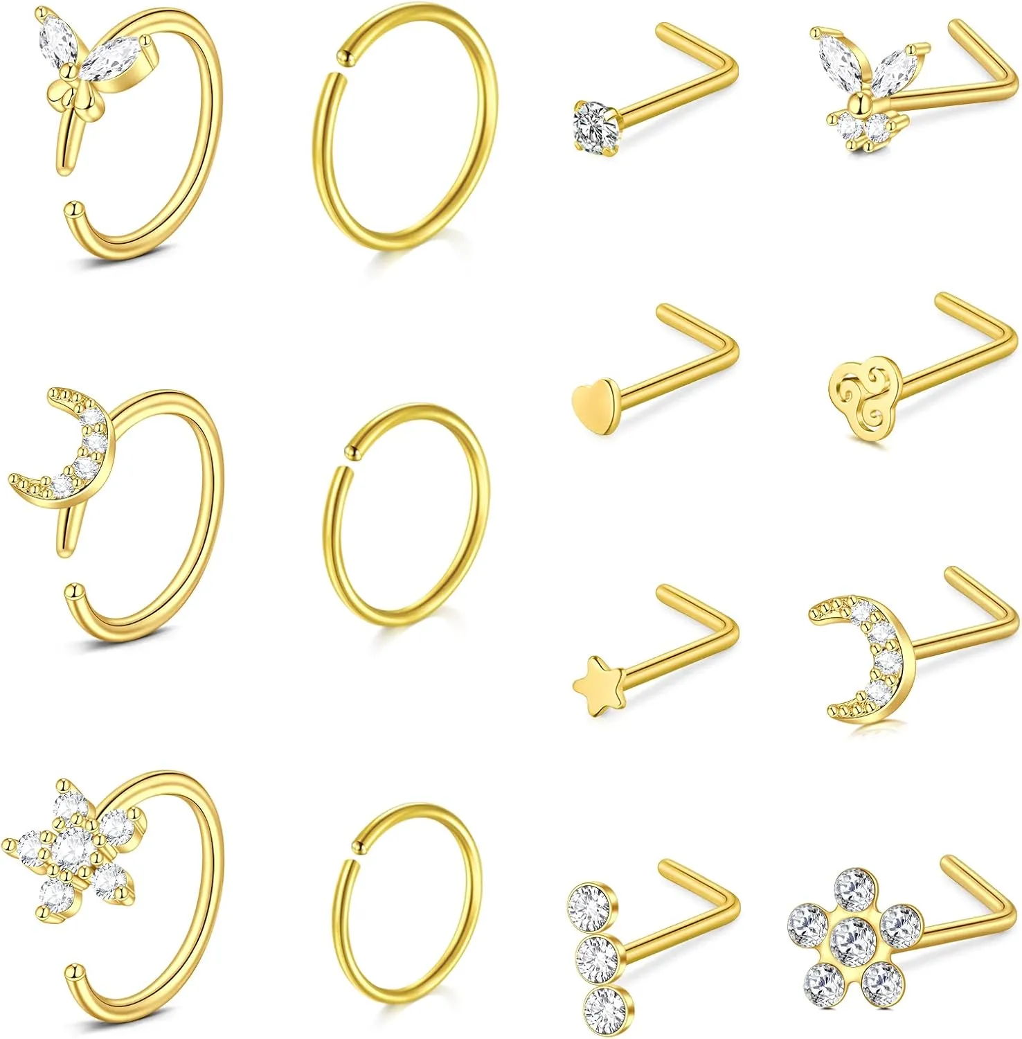 D.Bella 18G Nose Rings for Women Nose Rings Studs Stainless Steel L-Shaped Nose Studs Screw Nose Piercing Jewelry