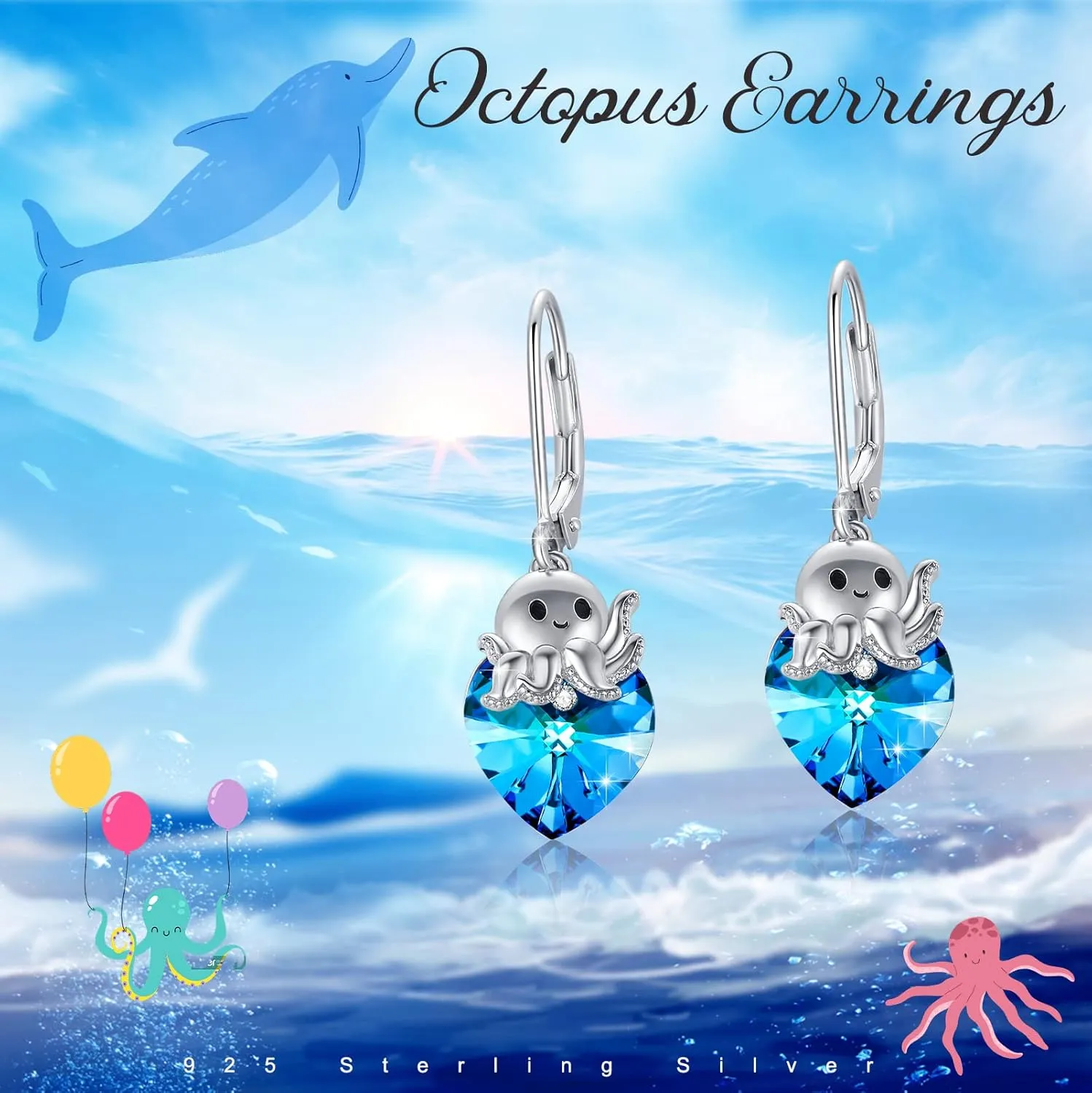 Dolphin/Octopus/Seahorse Earrings S925 Sterling Silver Ocean Animal Earrings,Summer Beach Ocean Earrings Jewelry Birthday Graduation Gift for Women Girls
