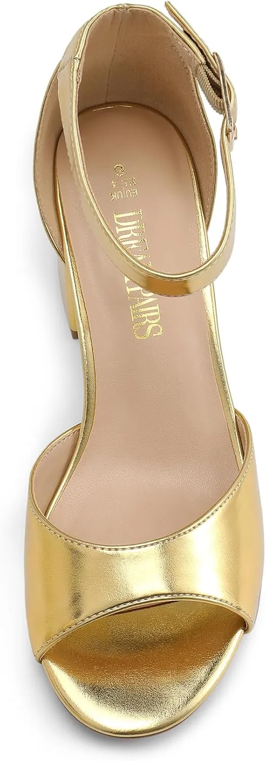 DREAM PAIRS Womens Heel Ssandals, Chunkle Fashion Low Heel Pump Ankle Strap Dress Sandal
