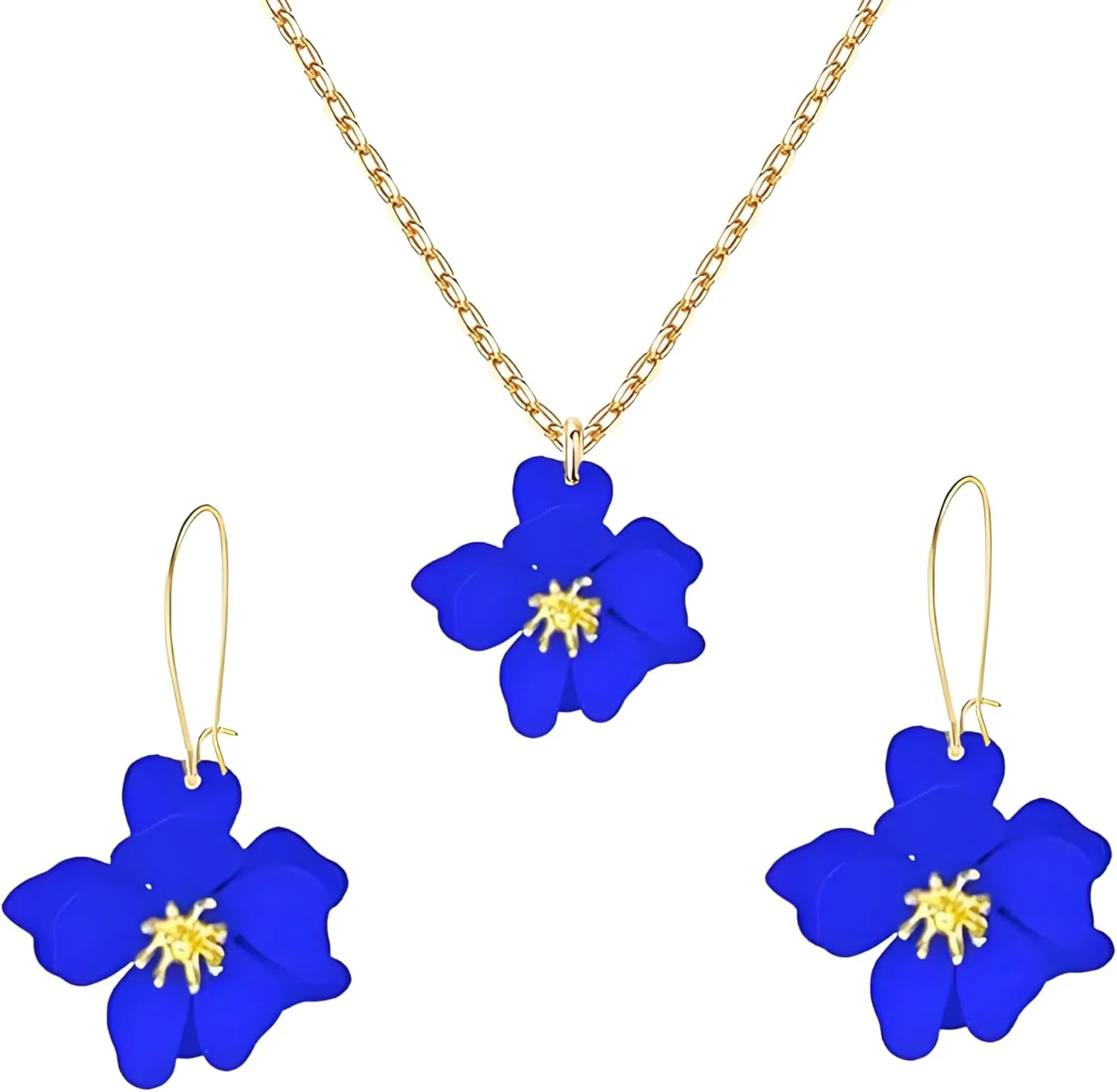 Dreuyet Charm Bohemian Daisy Flower Earring Necklaces Set for Women Elegant Matte Floral Long Petal Dangle Earrings Chic Layered Tiered Drop Earrings Seaside Holiday Jewelry