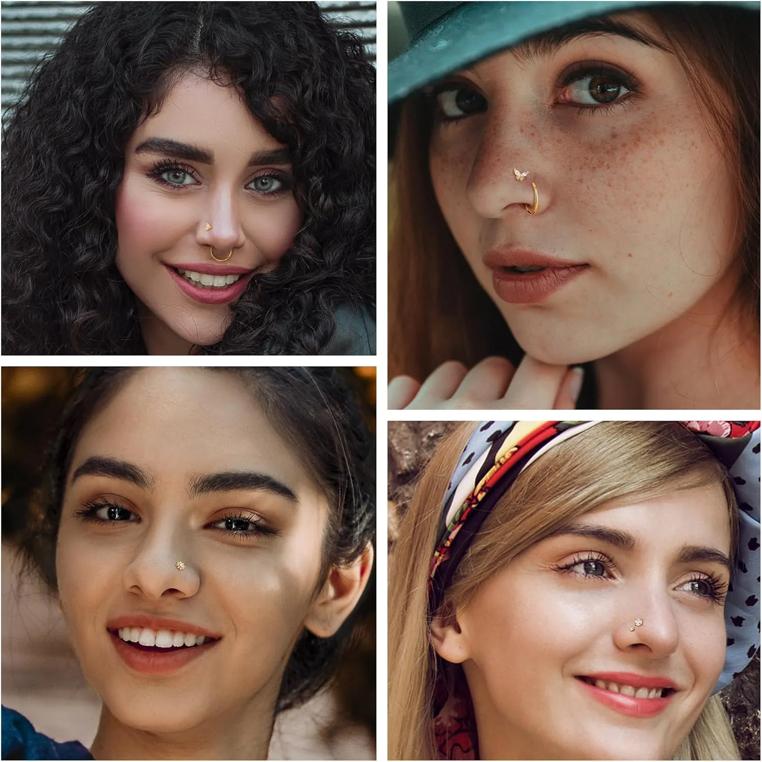 Drperfect Nose Studs Nose Rings 18G 20G Nose Rings Studs Gold Small Nose Studs - L Shaped Corkscrew Hoop Nose Ring - CZ Butterfly Heart Flower 316L Surgical Steel Tiny Nostril Nose Piercing Jewelry for Women Men 11Pcs