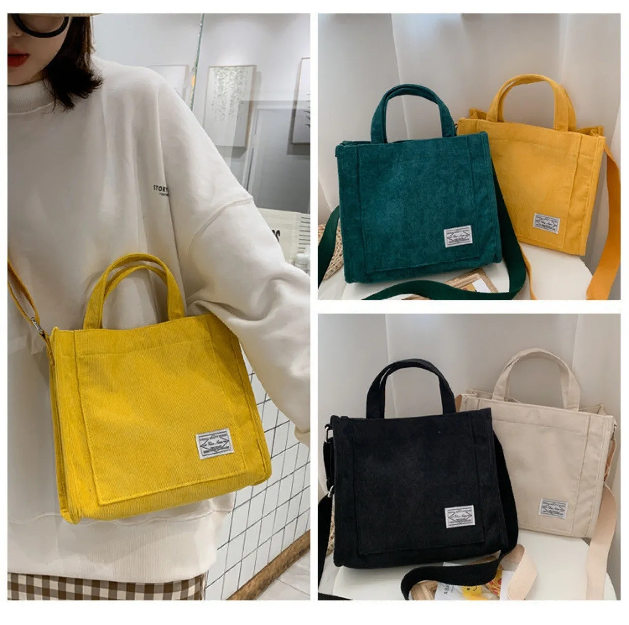 DUNNMALL Corduroy  New Small Square Bag Fashion Women's Bags Foreign Trade Trendy Hand-Carrying Bag Single Shoulder Crossbody Bag Cross-Border