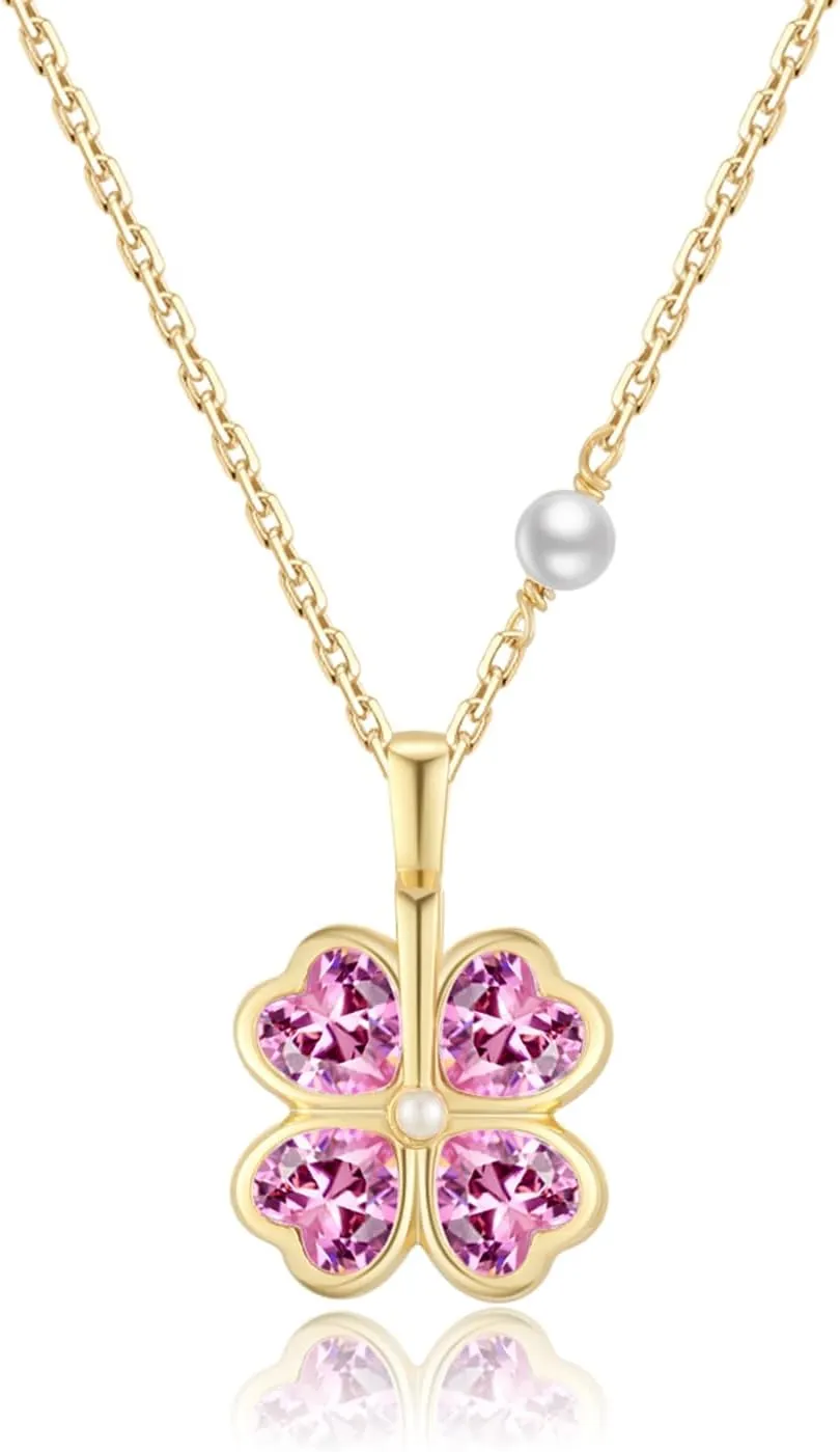 E Silver Hoop Earrings for Women   E 14k Gold Plated Necklaces, Heart-Shaped Four-Leaf Clover Necklace