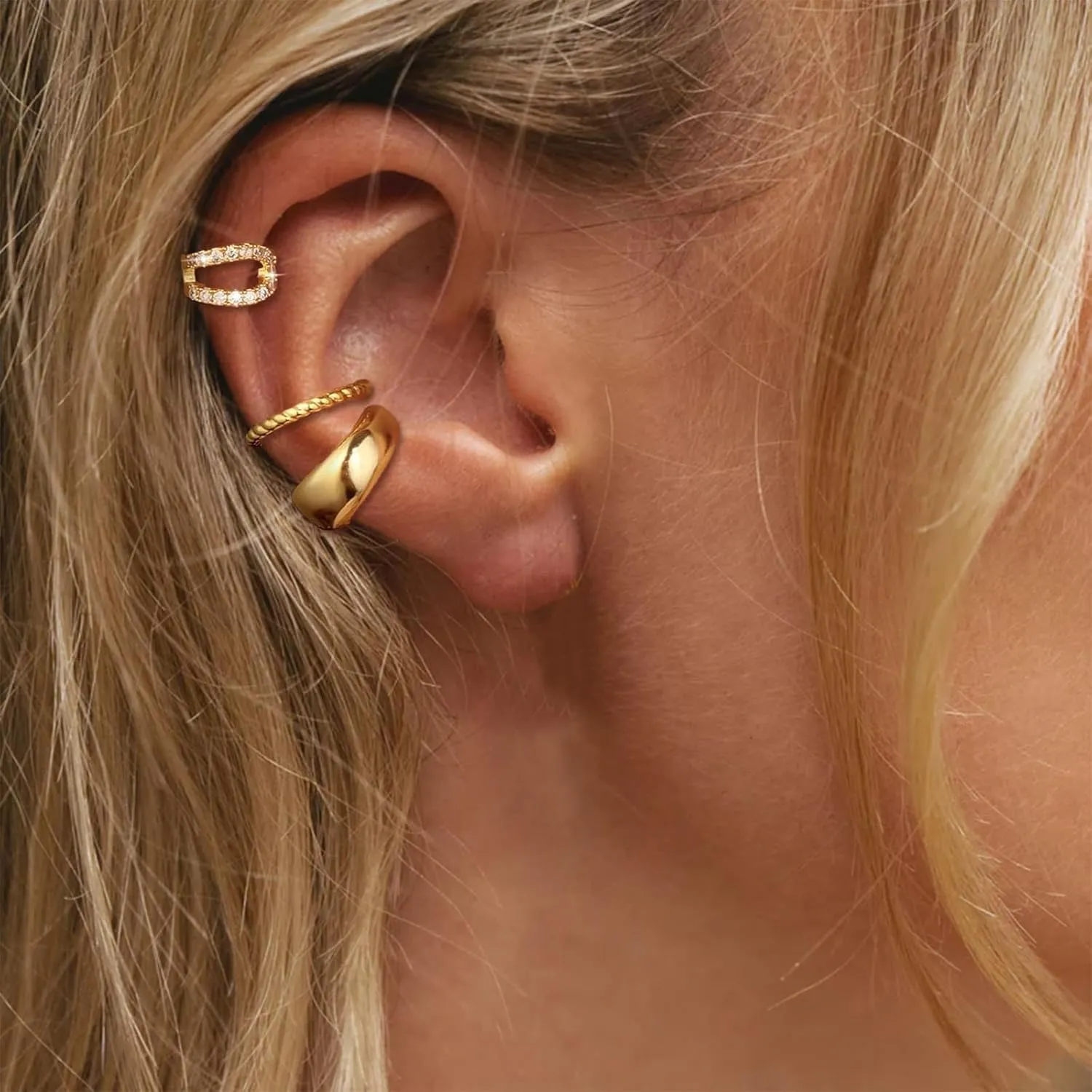 Ear Cuffs Non Piercing Chunky Gold Ear Cuff Rhinestone Clip on Earrings Non Pierced Cartilage Cuff Earrings Jewelry Gift Trendy