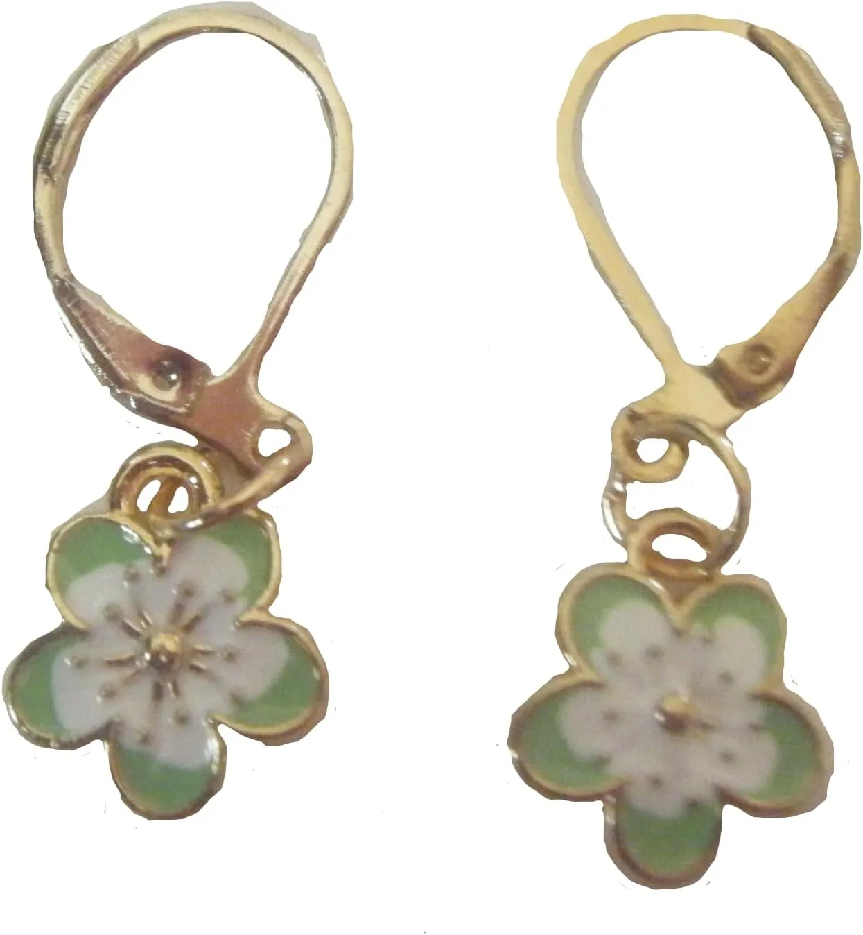 Earrings, Eurowire Leverback Gold Plated Green nanel Flower Dangle Earrings