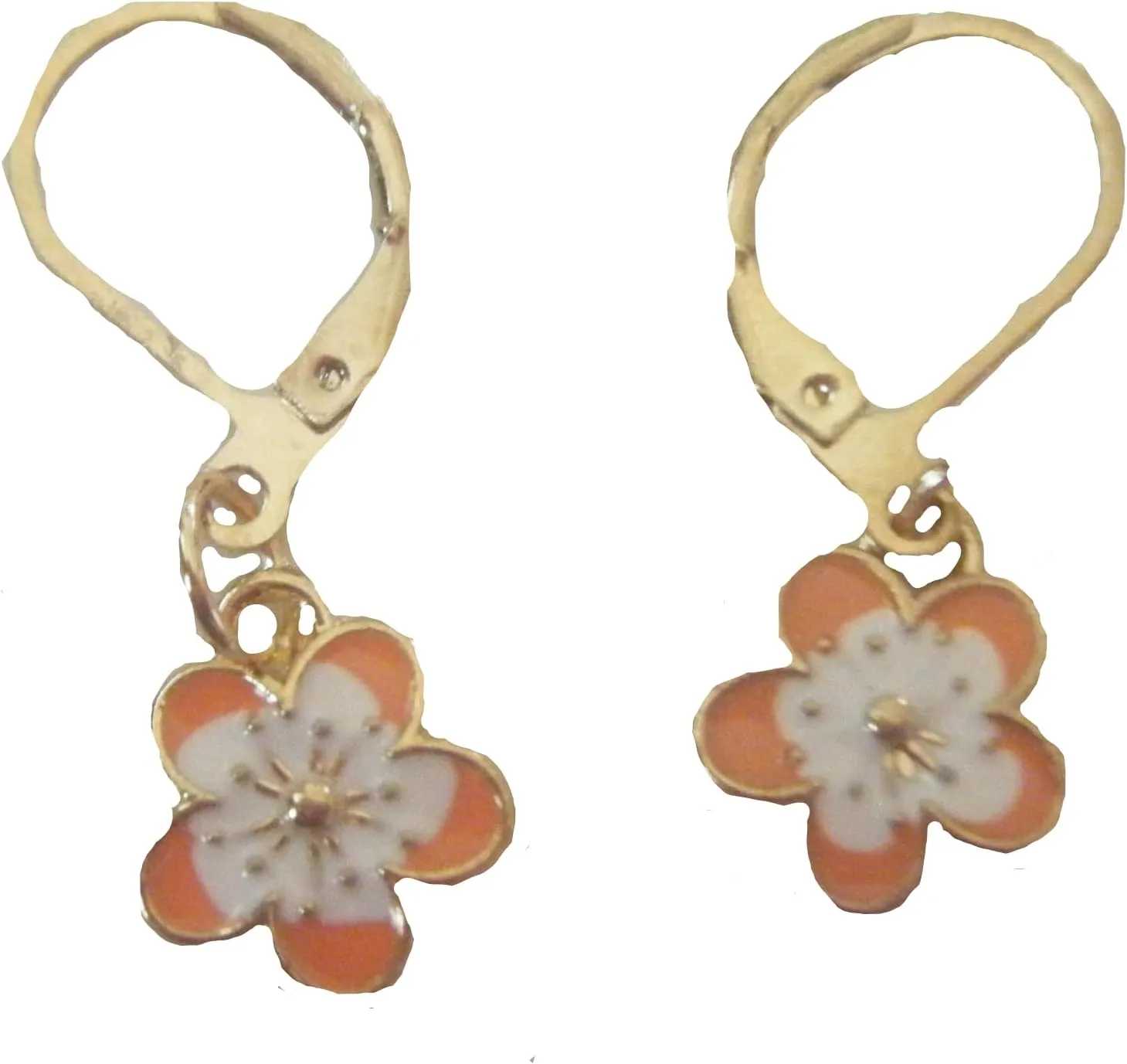 Earrings, Eurowire Leverback Gold Plated Peach nanel Flower Dangle Earrings