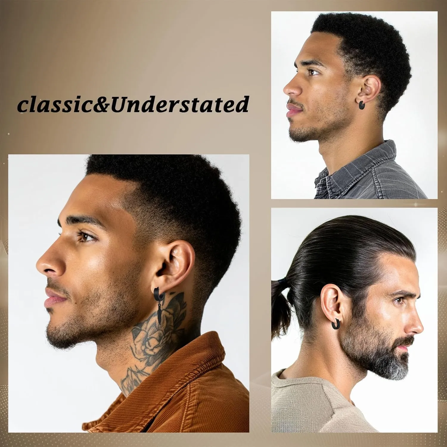 Earrings for Men - 18 Pairs, Black Gold Silver & Stainless Steel Stud, Cross, Dangle, Hoop Earrings Set - Fashion Piercing Jewelry