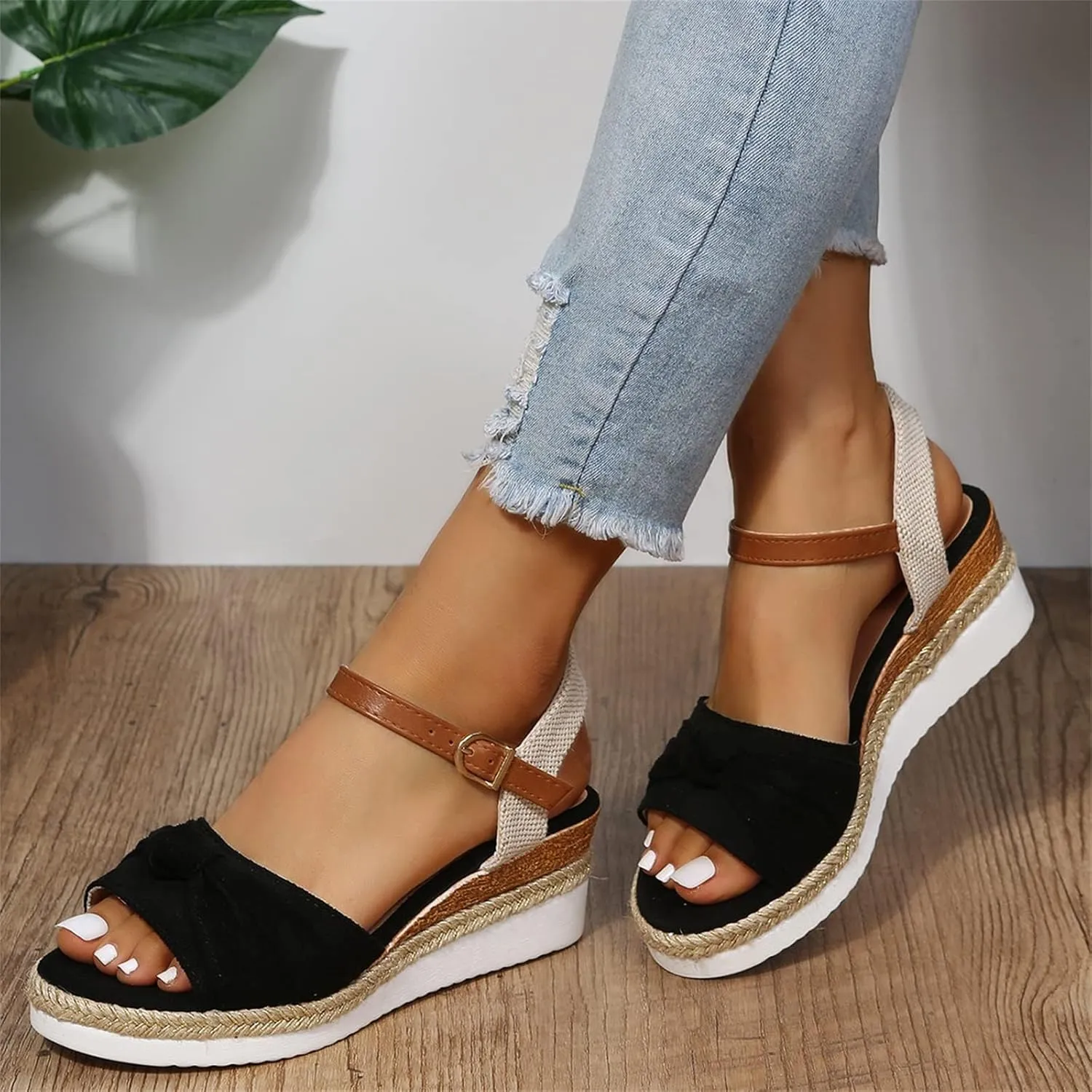 Edge Sandals for Women Espadrilles Open Toe Ankle Strap Wedge Heels Dressy Summer Platform Comfortable Slip on Wedges Buckle Orthopedic 2025 Casual Beach Boho Outdoor Strappy Flat Shoes
