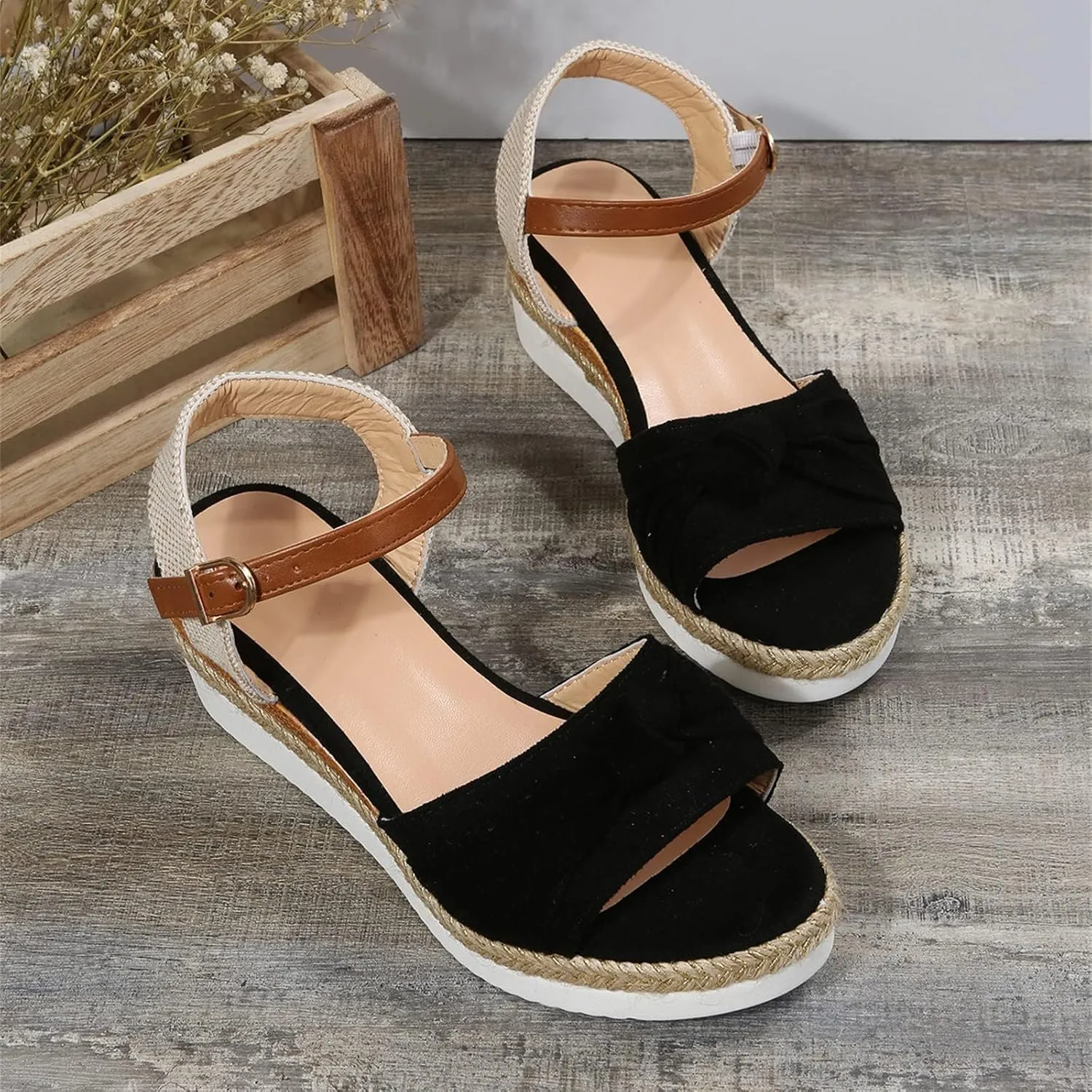 Edge Sandals for Women Espadrilles Open Toe Ankle Strap Wedge Heels Dressy Summer Platform Comfortable Slip on Wedges Buckle Orthopedic 2025 Casual Beach Boho Outdoor Strappy Flat Shoes