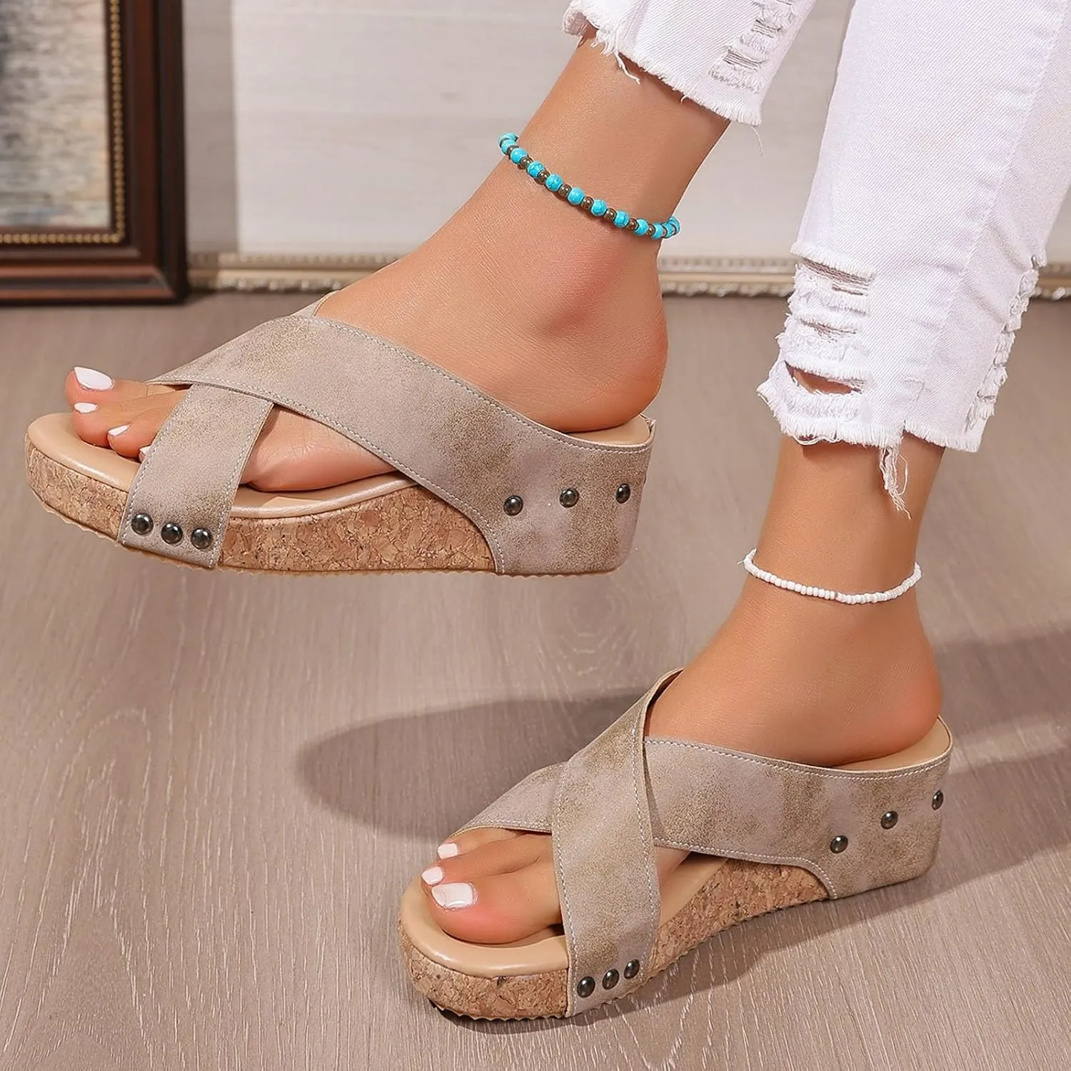 Eduavar Sandals for Women 2025 Womens Sandals Platform Slip on Espadrille Wedges Slides Open Toe Soft Summer Beach Shoes