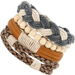 Elegant 4pc Leather Braid Bracelet Set Stackable Fashion Jewelry for Special Occasions