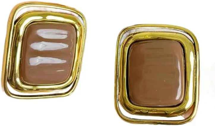 European American Style Metal Rectangular Ear Clip For Women Personality Large Stud Earrings Party Jewelry Ear Cuff brown 220168